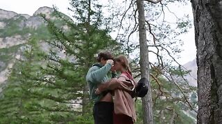 A passionate couple making love right in the forest