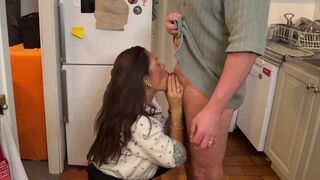 The husband made a creamy treat and got a blowjob from his hot wife