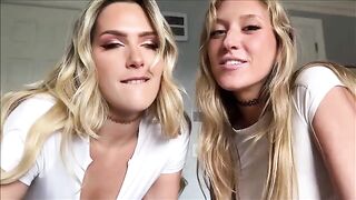 A girl moans louder while the other makes a blowjob, in a steamy threesome scene