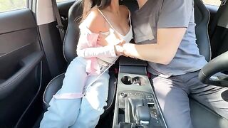 The Japanese schoolgirl got fucked hard in the car, right on the back seat