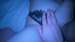 A girl is having fun with her stepbrother at home, exploring new sensations