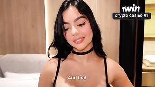 A girl was licking her chin and sucking a cock in a steamy scene