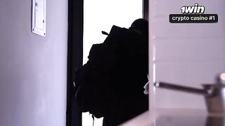 A woman with a huge ass is being robbed, but things take an unexpected turn