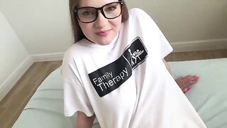 The girl with nerdy glasses fucks her stepbrother in POV