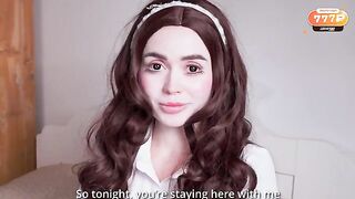 The girl in the suit of a doll is subject to rough sex