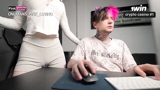 A young girl rubs her pussy on the table and comes
