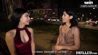 A cute petite girl is getting fucked by two guys in an intense threesome