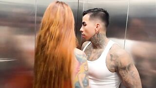 Outdoor sex with a busty Latina in the elevator is real hot action
