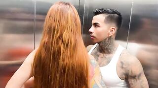 Outdoor sex with a busty Latina in the elevator is real hot action