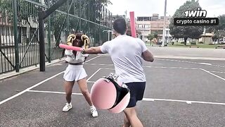 A girl is trying to get membership by seducing the trainer in the gym