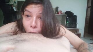She swallows a huge load from the get-go