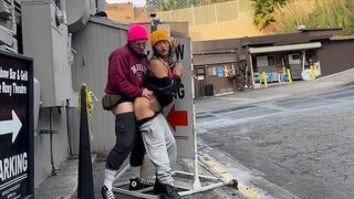 A nice girl has sex without protection in public, showcasing her perfect body and creamy pussy
