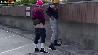 A nice girl has sex without protection in public, showcasing her perfect body and creamy pussy