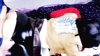 A couple enjoys role play with a shove from behind
