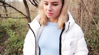 Ava Monn is almost caught while giving a blowjob in the park and she swallows the cum