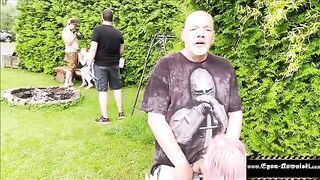 A voyeur girl is very horny and fucks outdoors