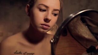A hot girl does her make-up after a shower and sucks my dick
