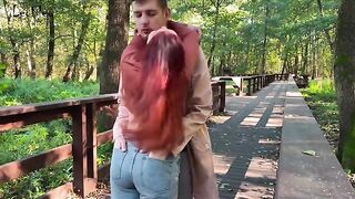 Couple has anal sex with a plug in public place