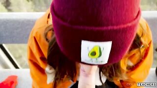 A blowjob from a stranger in the mountain cableway, culminating in an intense finish