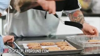 Petite teen Khloe Kapri bakes cookies in a revealing apron