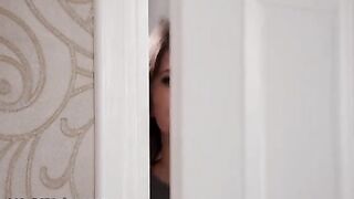 A girl almost gets caught having lesbian sex at the spa with Lana Rhoades